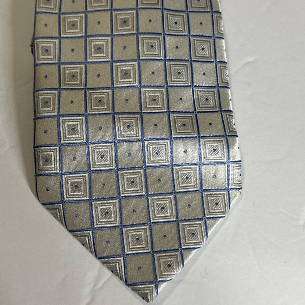Donald J Trump Tie Silk Signature Collection Blue Gray Square Geometric